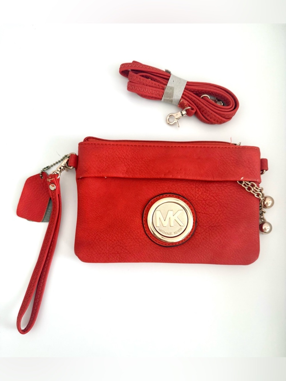 Gorgeous Michael Kors Reddish Orange Leather Crossbody with Gold MK Medallion